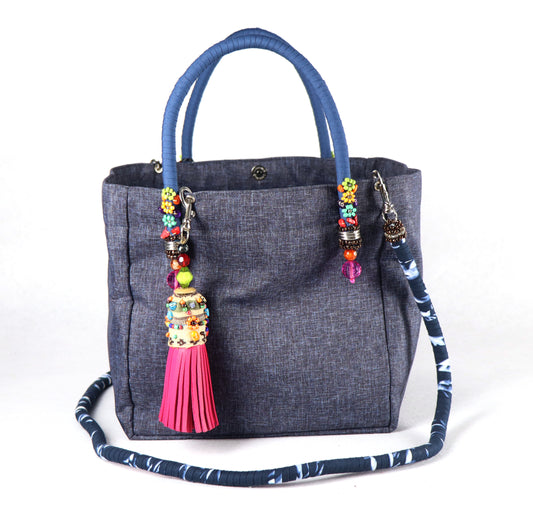 Denim Bag (Pink Tassel) - Large