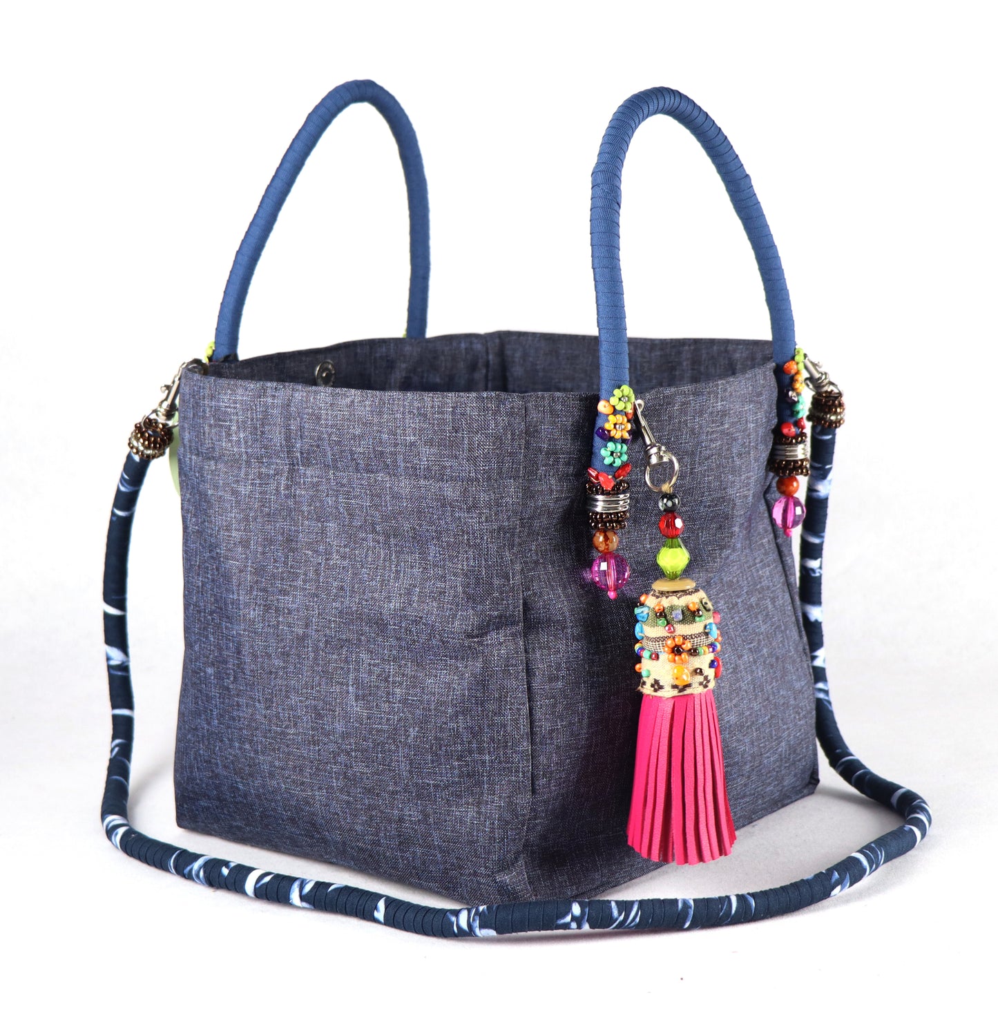 Denim Bag (Pink Tassel) - Large